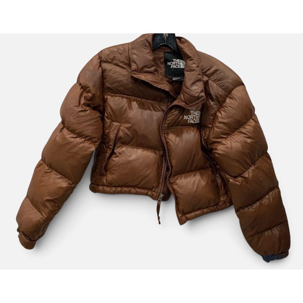 The North Face Nuptse Short Puffer Jacket Womens S Brown 700 Fill Cropped Down